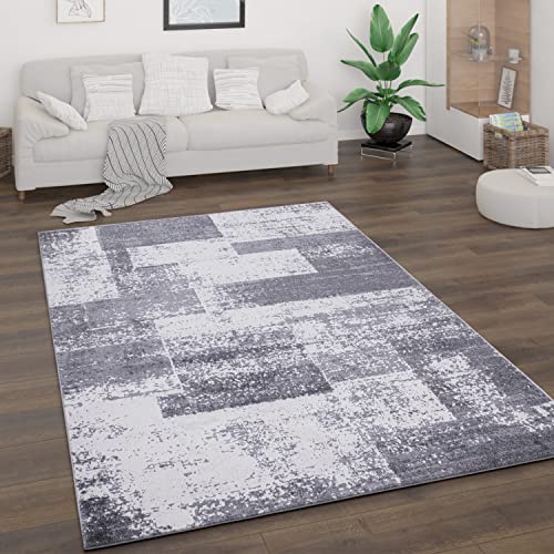 Paco Home Teppich Wohnzimmer Kurzflor Vintage Stil Abstrakt Modernes Geometrisches Rautenmuster Design, Grösse:160x220 cm, Farbe:Grau 2