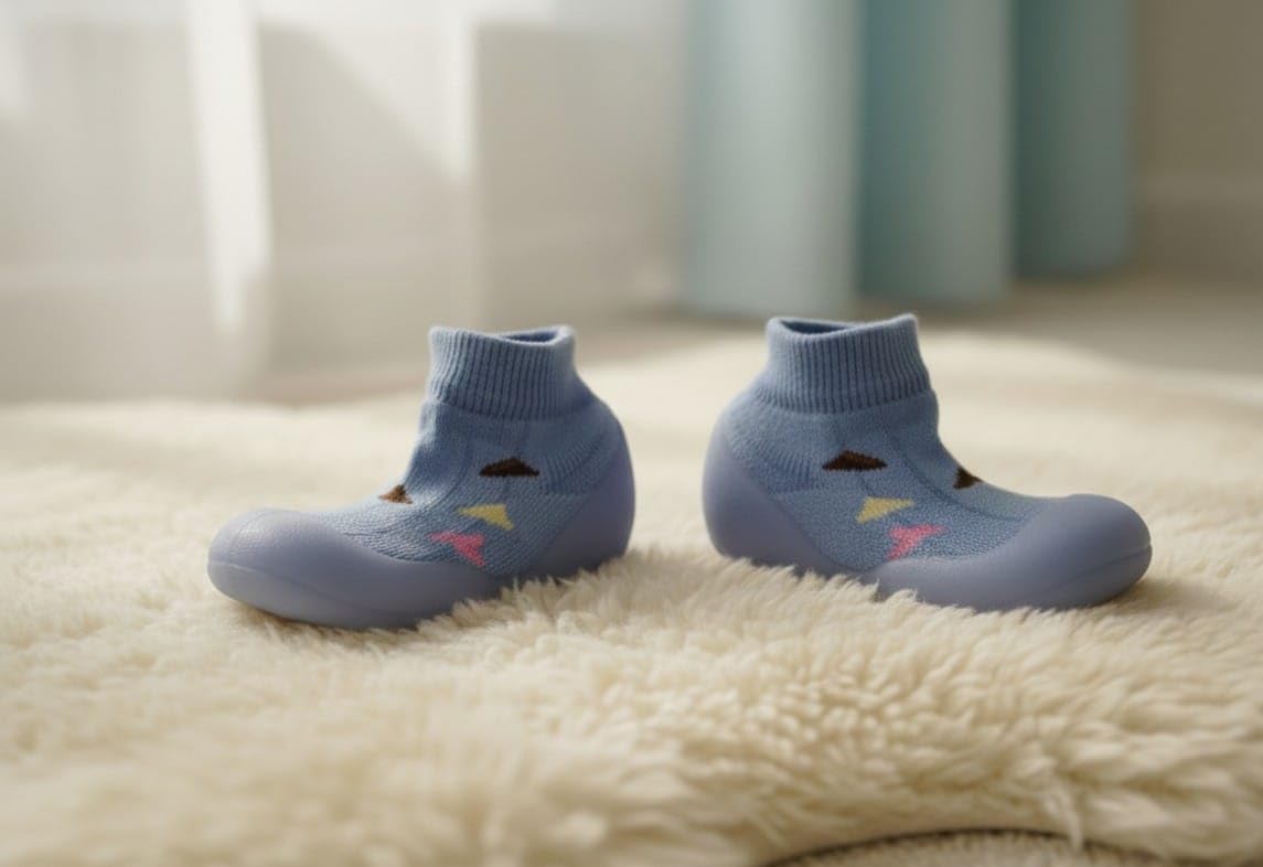 Myau Baby Sock Shoes, Blue, Knit Material, Soft Sole, Non-Slip, Toddler First Walkers (Sky Blue, UK Footwear Size System, Toddler, Men, Numeric, Medium, 5.5) 1