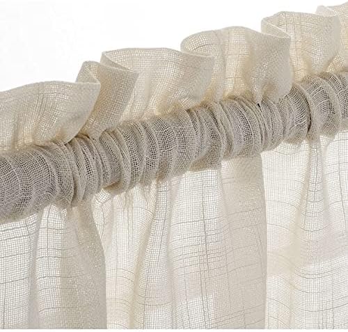 Miniatura 2 de Diamond Home Linens Juego de 3 cortinas de lino semitransparentes para ventana de cocina y cenefa de 36 pulgadas de largo, color beige.