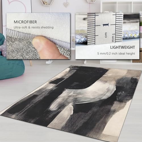Tapis impression coup de pinceau noir et blanc expressionnisme abstrait
