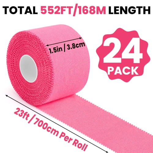 Image of NUITPY 24 Pack Athletic Tape, Pink Sports Tape, Easy Tear Wrist Tape | Strong Adhesion Tapes for Boxing, Gymnastics, Hockey, Soccer, Lacrosse and First Aid(1.5in x 552ft Total)