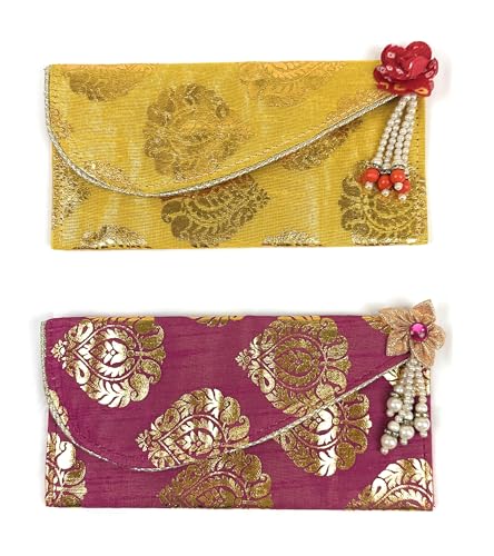 Eco-Friendly Handmade Fabric Envelopes with Magnetic Closure | Perfect for Gifting Cash, Cards or Small items | Reusable & Durable (Set of 2 - Each 1 of Yellow & Pink)