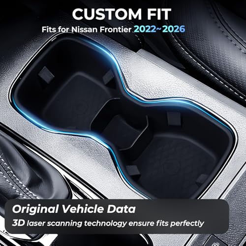 Image of Center Console Cup Holder Inserts for Nissan Frontier 2026 2025 2024 2023 2022, Interior Accessories TPE Cup Holder for 2022-2026 Frontier, Black