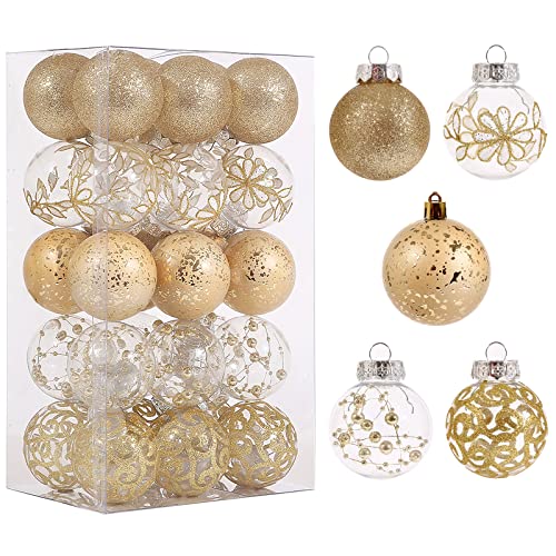 60mm/2.36inch Clear Christmas Ball Ornaments Set, 30ct Champagne Gold...