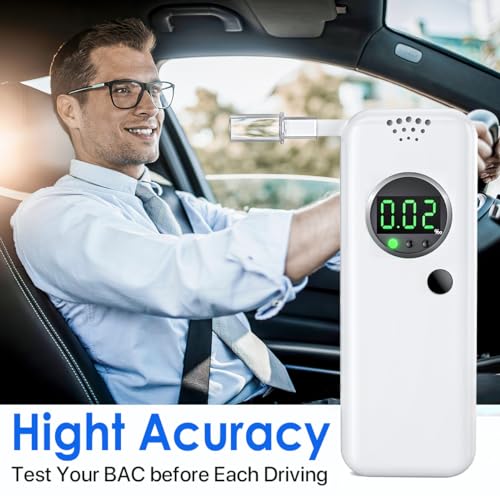 Breathalyzer,High-Accuracy Professional Alcohol Tester with 10 Mouthpieces,LCD Digital Display Alcohol Tester for Personal & Professional Use(White)