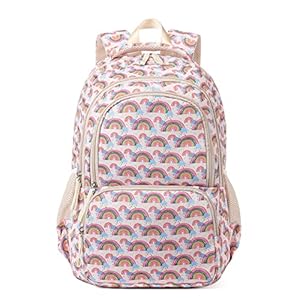 Kids Backpack for Girls Bookbags Preschool Backpack Toddler Daycare School Bag Elementary Kindergarten Lightweight Large Waterproof Cute Pink Rainbow