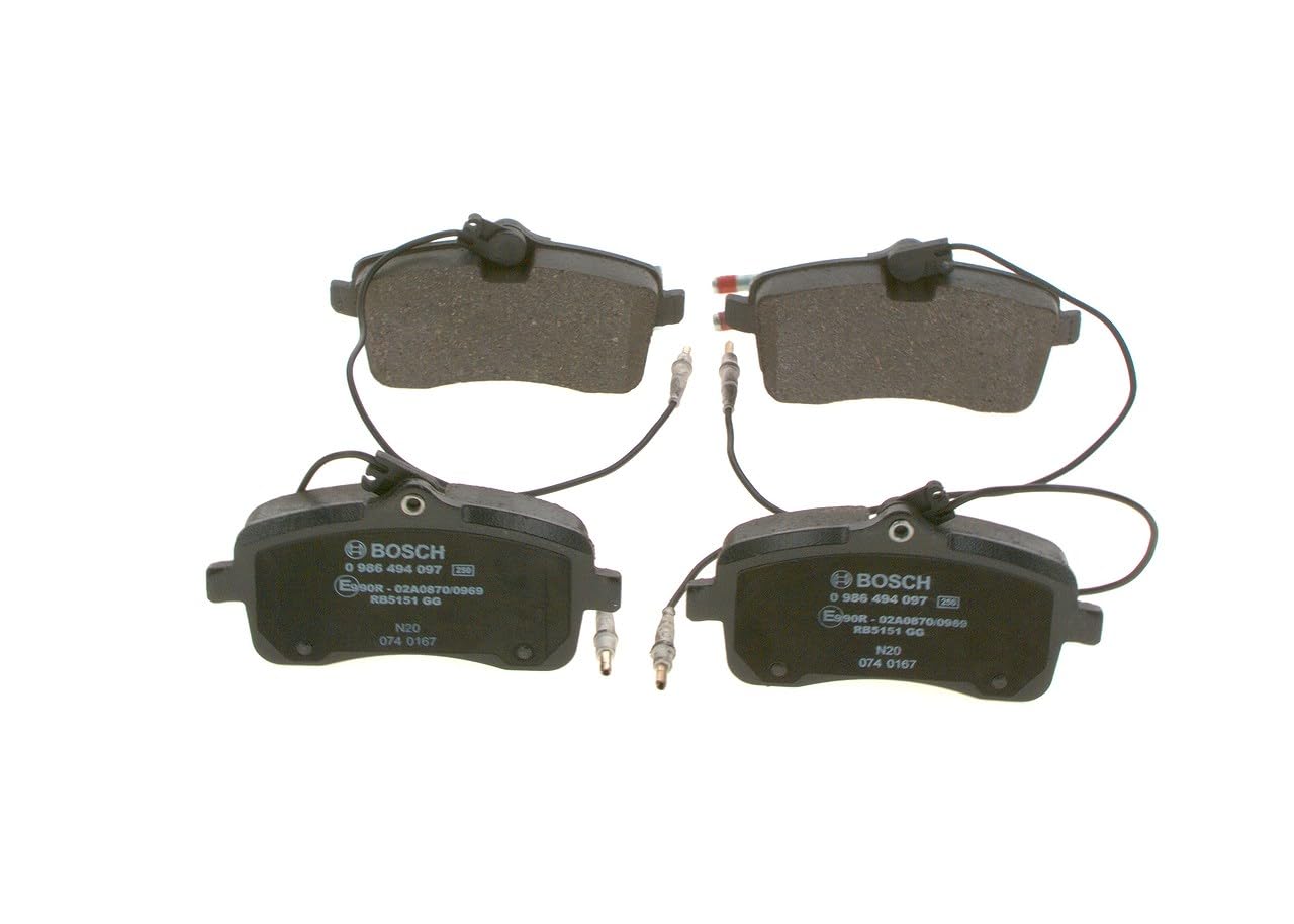 Bosch BP1007 - Pastiglie Freni Auto, Delantero - Calidad Bosch - Reducción de Ruido y Polvo - Certificación ECE-R90 - Sin Cobre - 1 Juego de 4 Pastillas - Con Accesorios
