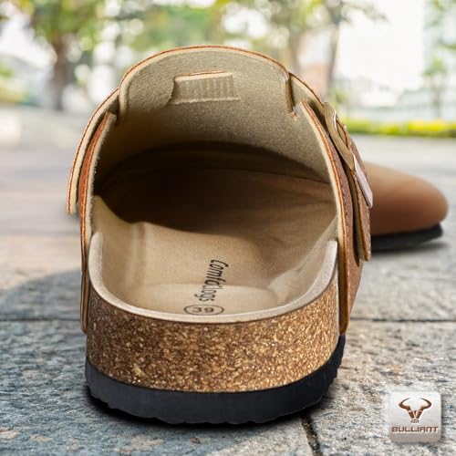 Image of BULLIANT Women Clogs-Fleece-Lined Suede Mules Slippers Nurse Shoes Unisex-Memory Foam Arch Support Cork-Footbed