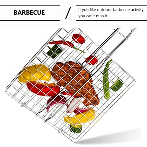 PRETYZOOM 2 Stücke Grill Edelstahl Fischbräter BBQ Grillkorb Grillrost Fischhalter Fisch Grillhalter Grillwender Fischgriller Gemüsehalter Backofenrost für Gemüse Steak Garnelen Brot