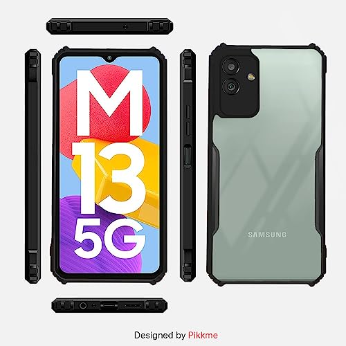 Image of Pikkme Samsung Galaxy M13 5G Back Cover | Crystal Clear Transparent Back | Ultra Hybrid | Full Camera Protection | Raised Edge | Bumper Back Case for Samsung Galaxy M13 5G (Black)