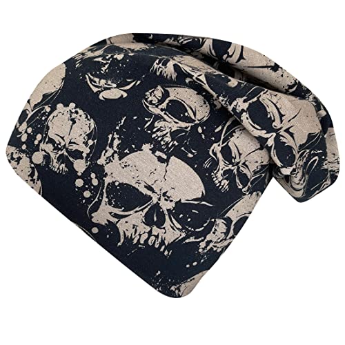 Wollhuhn Gorro de punto ecológico para niños/niñas, cómodo y suave, de dos capas, de algodón (para todo el año), de tejido ecológico y ecológico, Skull negro/topo, medium Cover