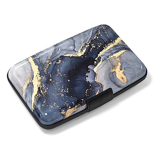 Image of Rimilak Aluminuml Credit Card Holder, Mini Credit Card Wallet RFID Blocking Slim Metal Hard Case for Women Men, Grey Gold Mable