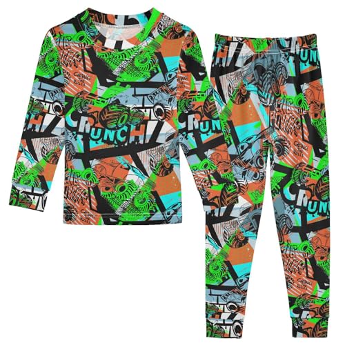 JHKKU Monster Truck Pajamas Set Cotton 2 Piece Soft Comfy Pjs Long Sleeve Lounge Sleepwear 3T