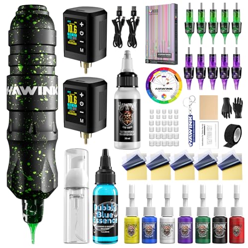 HAWINK Tattoo Gun Tattoo Kit with Power Supply LCD digital 3.7V Lithium Battery 1600mAh 2PCS Tattoo...