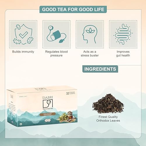 Image of DABRI Darjeeling Orthodox Black Tea 32 Pyramid Dip Tea Bags | No muslin or paper used | Authentic Black Tea from the premium estates in Darjeeling | Light, Floral & Muscatel Flavor