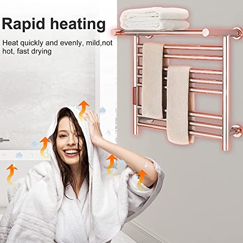 Radiador toallero eléctrico para baño, Acero Inoxidable 304, con Temporizador, 8 Barras de Pared y Estante Superior, 80 W, 50 x 50 x 24 cm, Brillante, Har (Bright-Plug in)