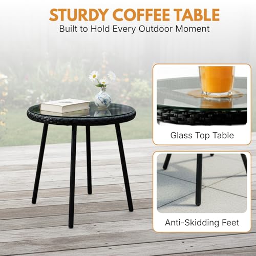 Image of DEVOKO 3 Piece Patio Wicker Bistro Set Durable and Stylish Furniture Ideal for Terrace, Garden, Balcony, Porch, Deck and Yard (Black and White)