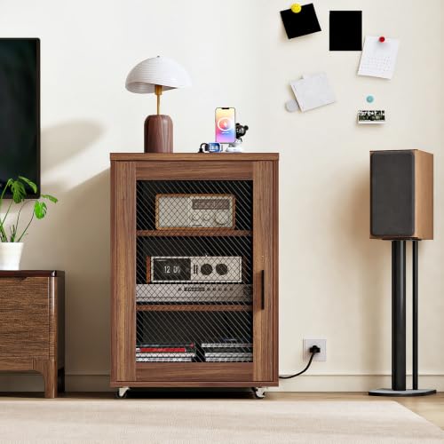 Media-Cabinet-with-Charging-Station-Stereo-Cabinet-with-Wheels-Audio-Video-Media-Stand-with-Adjustable-Shelves-and-Mesh-Door-AV-Rack-for-Living-Room-Home-Theater-Walnut-MBZ23UHT