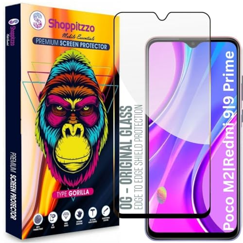 Image of Military Grade-Gorilla Tempered Glass Screen Protector-with 100% Fingerprint Sensor Working-Edge to Edge Full Screen Coverage-9H Hardness-With Easy Installation Kit-Black(Pack Of 1)-Compatible With Poco M2|Redmi 9|9 Prime (6.5 Inch)