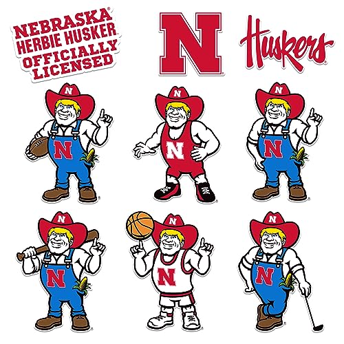 Image of University of Nebraska 8ct Vinyl Sticker Pack - Large Waterproof Herbie Husker Decals for Laptops, Water Bottles, Tablets, Scrapbooks, Vehicles & More - Officially Licensed Huskers Designs