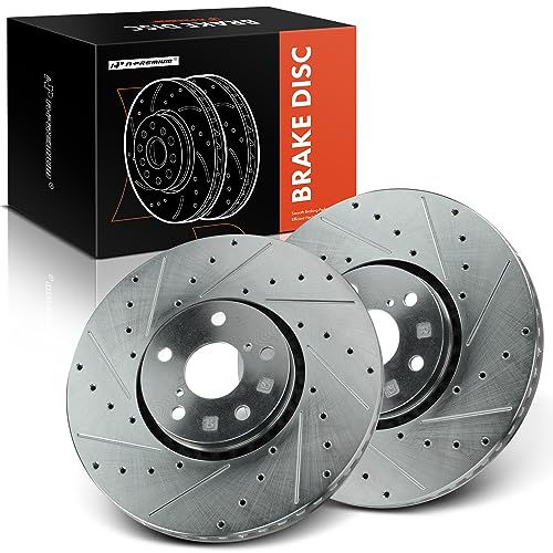 A-Premium 13.15 inch (334mm) Front Drilled and Slotted Disc Brake Rotors Compatible with Select Lexus Models - IS200t 2016, IS300 2018-2020, IS350 2006-2021, GS350, GS430, GS450h, GS460, 2-PC Set