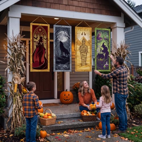 Image of Panelee 4 Pcs Halloween Gothic Banner Mythical Creature Banner Decorations