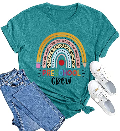 MAIHUN Womens Preschool Teacher Shirts Preschool Crew Rainbow Tshirt Teacher Life Short Sleeve