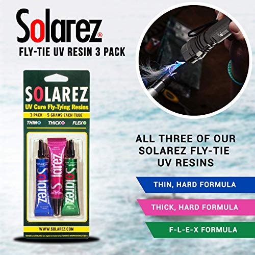 SOLAREZ Fly Tie UV Cure Resin - 3 Pack Starter Kit - Thin Hard, Thick Hard, Flex Formulas (3 x 5g Tubes) Fly Tying Resin, FlyTye Glue, Fly Fishing Starter to Build Fly Heads and Bodies! USA Made! - Thumbnail 4