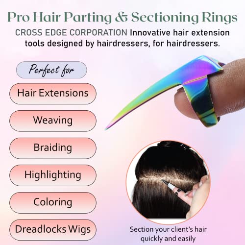 Pro Hair Parting & Sectioning Rings - Stainless Steel Finger Braiding Hair Pick Tools For Durable Dreadlocks Wig, Curling, Weaving, Styling, Balayage, & Quick Installation Of Remy Human Hair Extensions Hair Styling Tools (Pack Of 3(Gold, Multi, Silver)) #TOP1