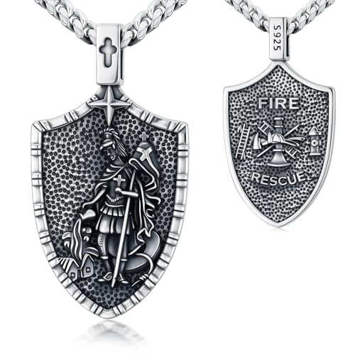 WINNICACA St Florian Necklace for Fighter Sterling Silver St Florian Firefighter Necklace for Men Saint Florian Protection Necklace Fire Fighter Gifts for Men Son Father