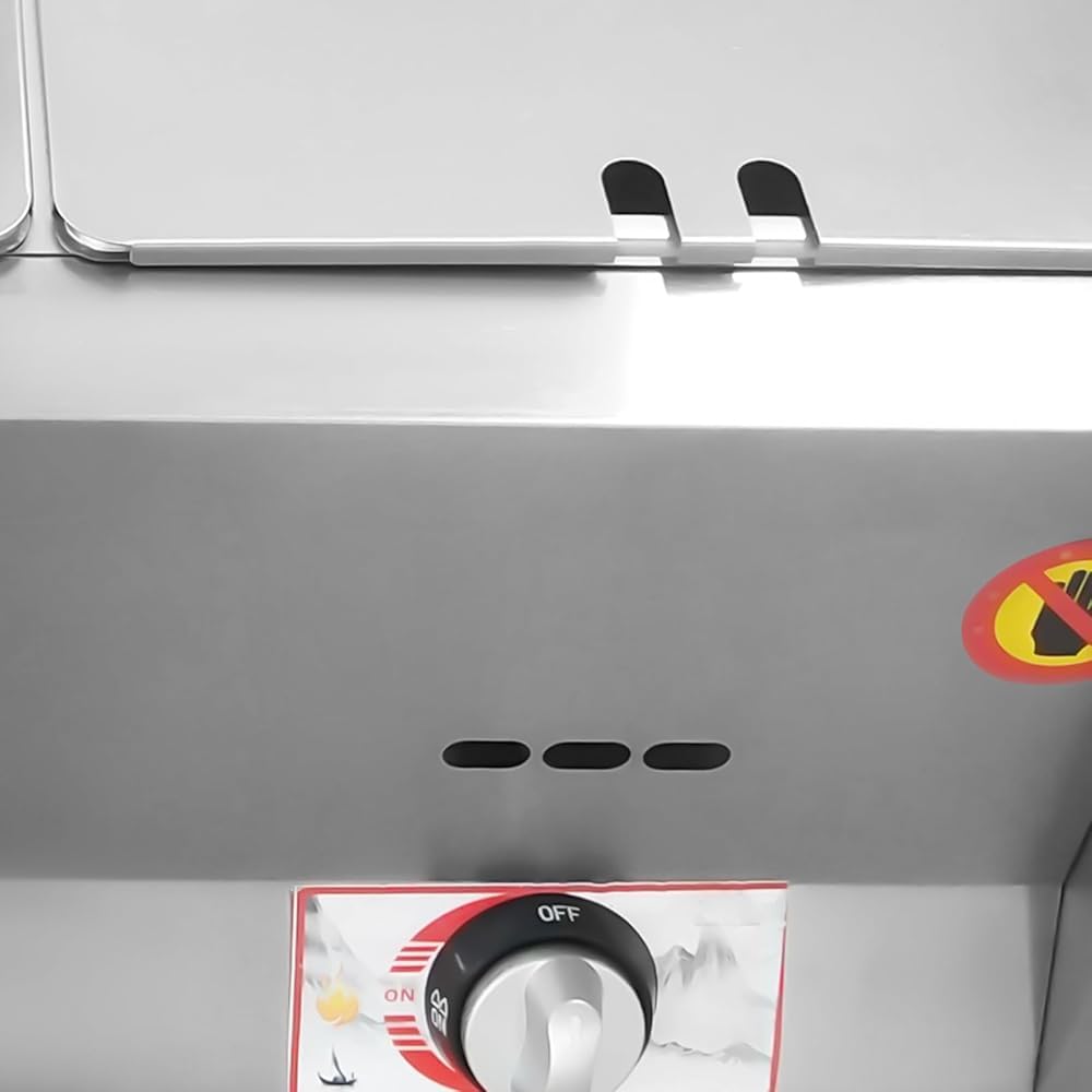 Chauffe-aliments à gaz, friteuse commerciale en acier inoxydable avec température réglable pour la restauration – 3 poêles avec couvercles, design de comptoir
