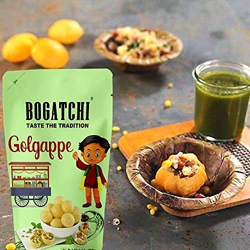 Image of BOGATCHI Pani puri packet ready to eat - Fry or Bake in Microwave | instant pani puri pellets | Golgappe Packet Readymade | Pani Puri Papad | pani poori Panipuri packets - Value Pack, 200g
