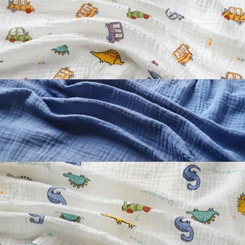 Image of Onacosht Muslin Bassinet Sheets 3 Pack for Baby Boy, Dinosaur Car &Blue | Skin-friendly, 100% Cotton Bassinet Fitted Sheets, 33 inch X 17 inch, Universal Size for Standard Oval & Rectangle Bassinet Mattress