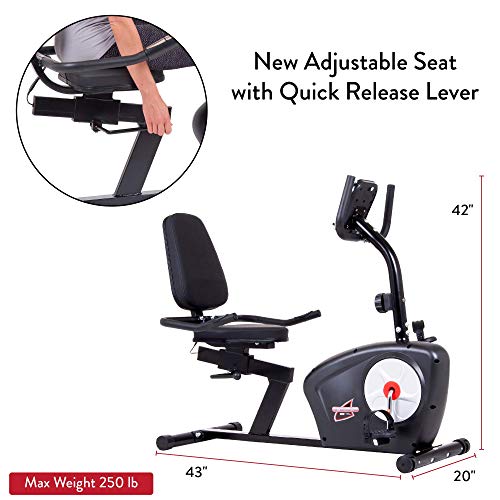 Body Champ Magnetic Recumbent Bike, Low-Impact Gym Equipment for Home, Indoor Cycle Machine and Stationary Bike for Cardio Fitness BRB2866, Black, Gray, Silver, Red