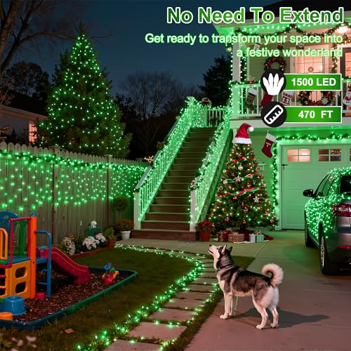 XIKENGSHQ 1500LED Christmas Lights Outdoor Use, 470ft 12 Modes Green LED String Lights with Timer Dimmable, Waterproof Christmas Tree Lights for Xmas Patio Yard Fence Balcony Garden Party Decor Green by XIKENGSHQ - Image 2