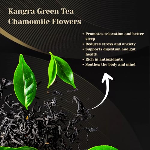 Image of Wah Tea Chamomile Green Tea Loose Leaf - Light Floral Herbal Blend | Calming Bedtime Tea for Relaxation & Stress Relief | Smooth Soothing Wellness Infusion | Antioxidant Rich | 100g