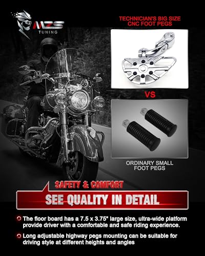 Image of MZS Motorcycle Highway Pegs, 1.25 inch Short Angled Adjustable Wide Foot Peg Chrome Compatible with Softail Sportster Electra Road King Street Glide Vulcan VTX V Star Boulevard for 1 1 /4 Engine Guards Bar