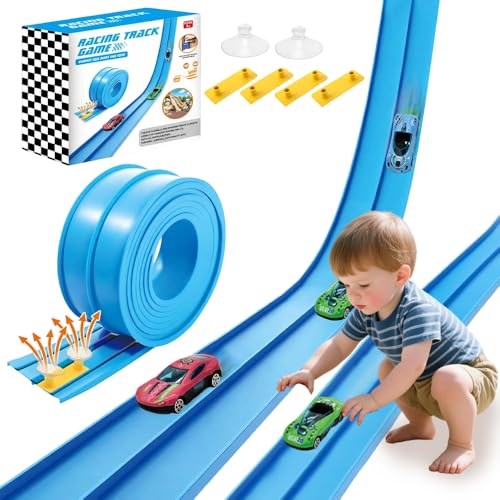 Autorennbahn für Kinder, 4.5 Meter/15FT Flexible Auto Rennbahn Mit Saugnapfen,...