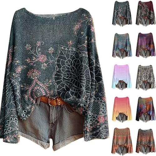 Casual Trendy Sweater for Women Fall Clothes Boho Shirts Pullover Winter Cozy Knitted Fashion Long Sleeve Tops