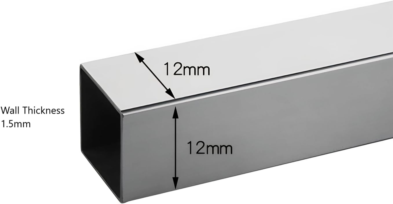 Stainless Steel Square Tubing Tube 12mm x 12mm x 1.5mm x 200mm, 0.47" x 0.47" x 3/50" x 7.87" Long, 2 Pack 304 Metal Square Tubings 1.5mm Thick Polished Polish Structural Pipe from Bopaodao