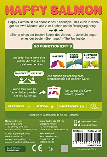Asmodee Exploding Kittens, Happy Salmon, Party Game, 3-8 Players, from 6+ Years, 90 Seconds, German, Multicoloured, Colourful - Image 3
