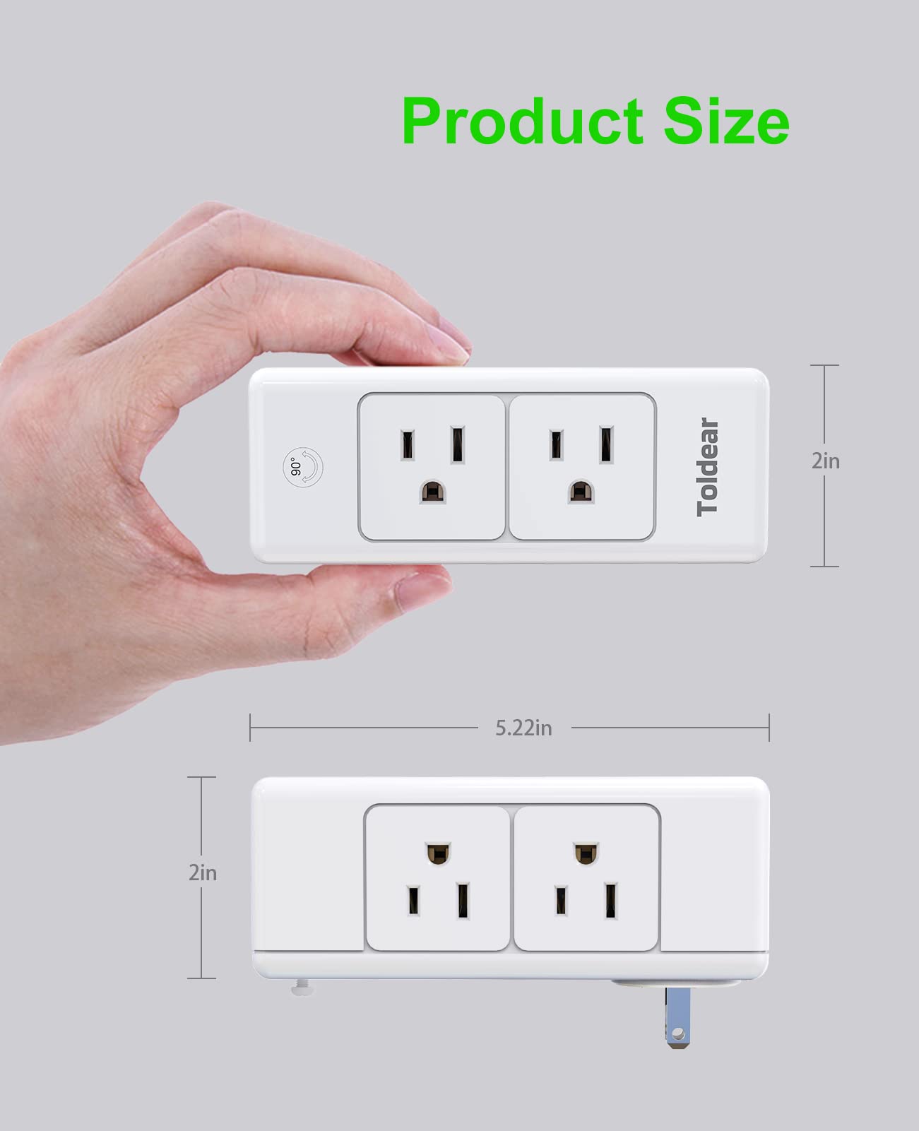 2 Prong Power Strip, Toldear Multi Plug Outlet Splitter with Rotating