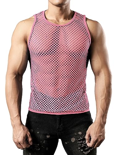 Image of JOGAL Men's Mesh Fishnet Fitted Sleeveless Muscle Top