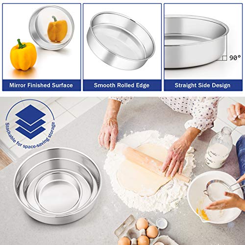 Homikit Cake Tin, 4/6/8 Inch Round Cake Tins for Baking, Stainless Steel Cake Baking Tin Pan Bakeware Set for Christmas Birthday Wedding, Healthy & Mirror Finished & Dishwasher Safe, 3 Pieces - Image 4