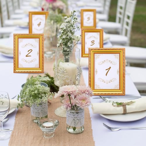 Image of 24 Pcs 5 x 7 Inch Gold Picture Frames Bulk Vintage Antique Ornate Retro Baroque Photo Frames with Backboard for Wall Hanging Tabletop Home Decor Wedding Christmas Display