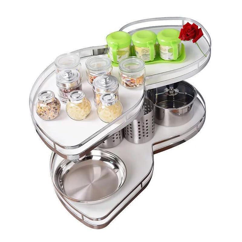 CHEMYO Organizador Extraíble para Esquina Ciega Blanco – 2 Niveles Estante Doble Giratorio con Altura Ajustable para Armarios 900mm, Cierre Suave