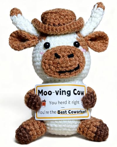Appreciation Gifts for Coworkers, Handmade Texas Longhorn Stuffed Animals with Emotional Support Card, Happy New Year Gifts for Office, Christmas/Goodbye/Going Away/Leaving Gift for Coworkers/Friends