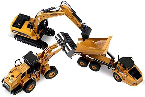 Huina Construction Toys, Pack of 3, Construction Vehicle Models Including Wheel Loader, Excavator and Dump Truck, Toy Trucks for Boys and Girls, 1:50 Scale Design