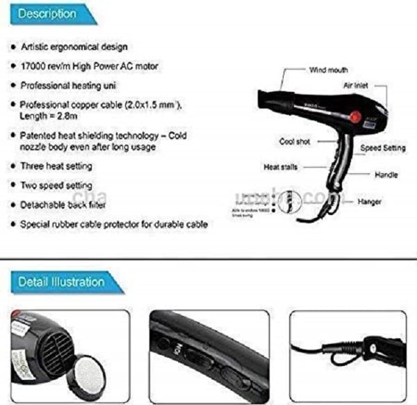 Arzet Combo Of 1800W Professional Salon Hair Dryer|2 Speed 3 Heat Settings Cool Button With Ac Motor|Concentrator Nozzle & Hair Straightener With Ceramic Plates & Quick... - Image 5