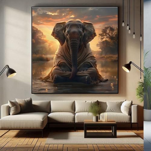 Fresque d'éléphant méditant pour chasser le stress du salon